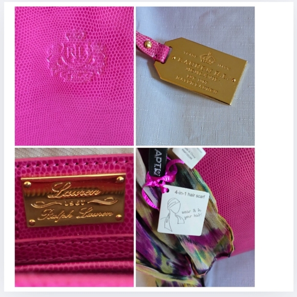 Lauren Ralph Lauren Newton Shopper Tote Hot Pink Leather Large Purse w/ Scarf - Picture 14 of 16